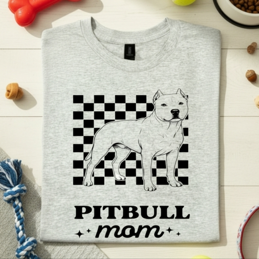 Pitbull mom shirt dog mom cute popular Retro Checkered